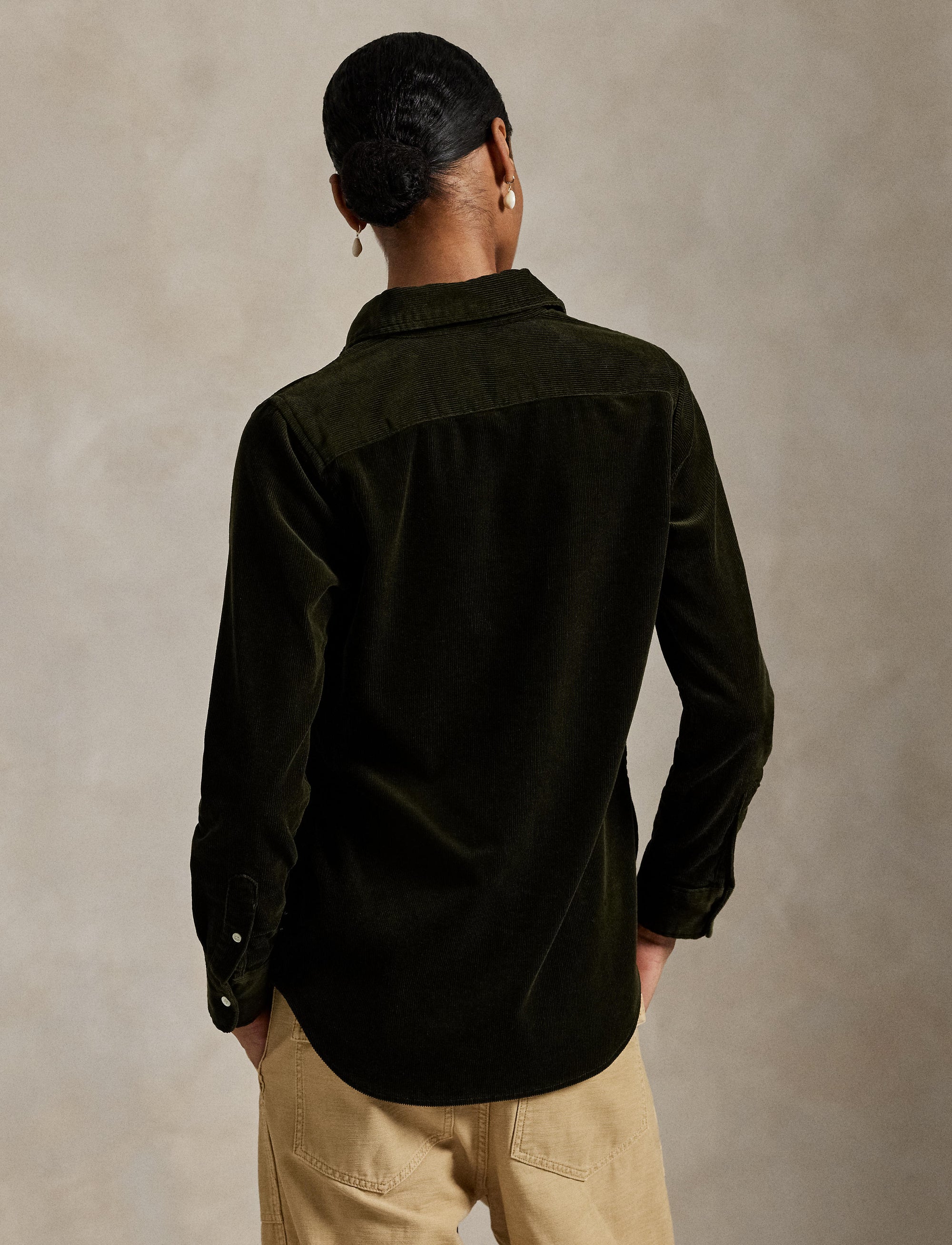 Slim Fit Cotton Velour Shirt - Olive