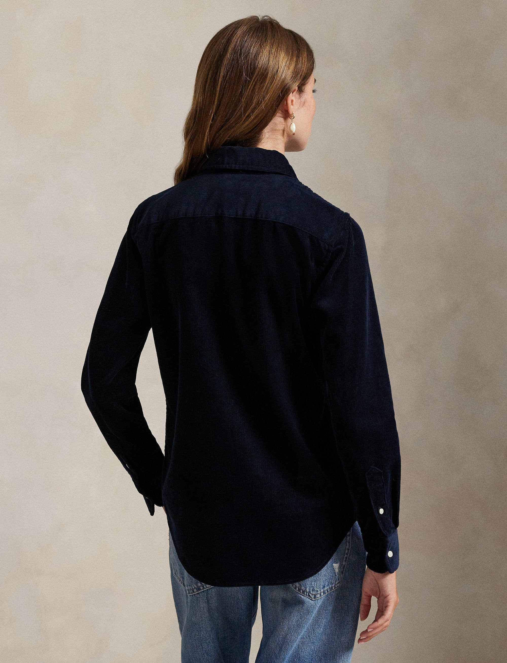 Slim Fit Cotton Velour Shirt - Navy