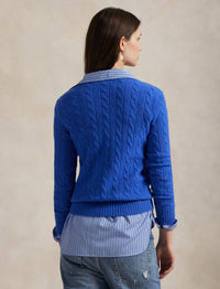 Pull col en V torsadé en laine et cachemire mélangé - Lapis Blue