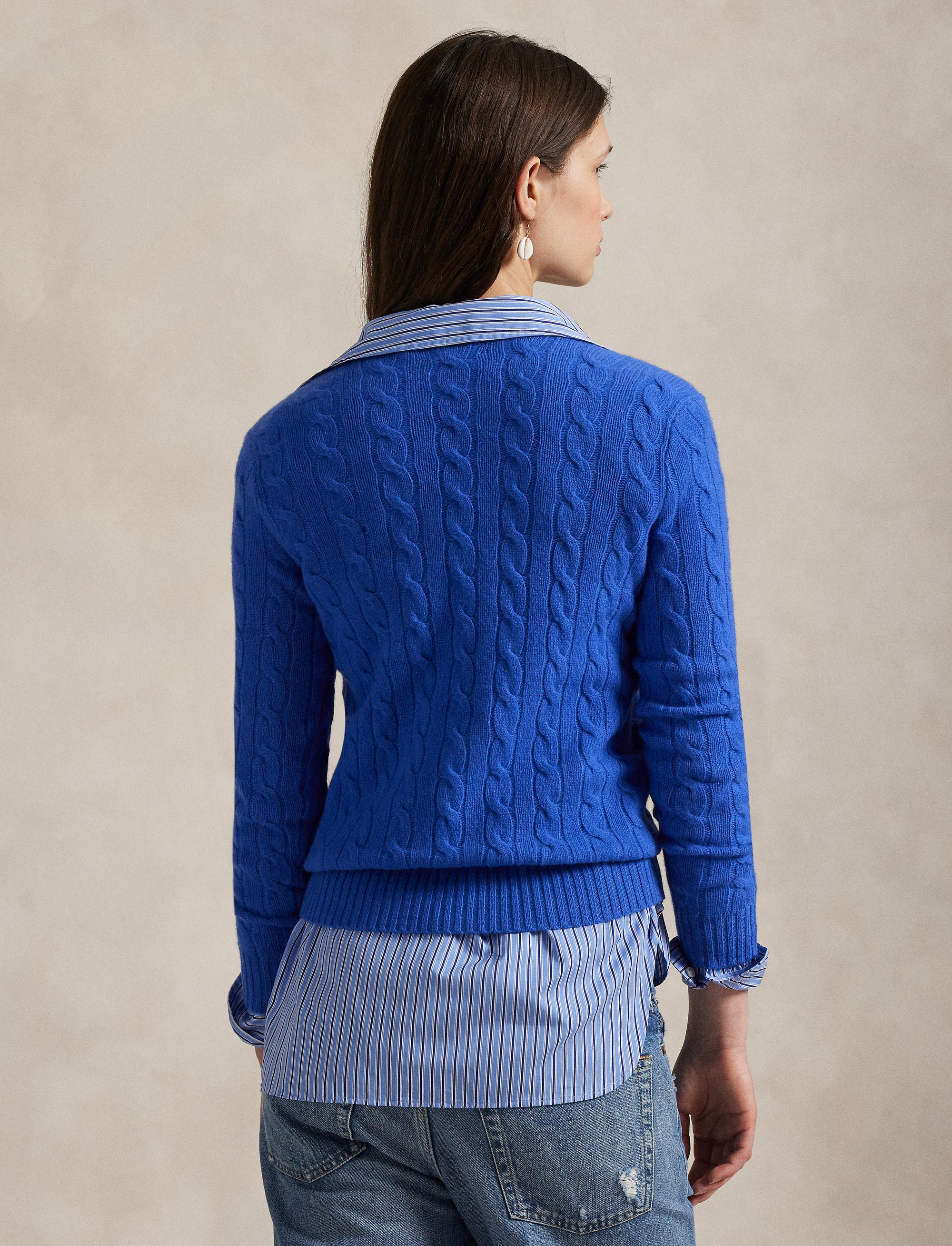 Pull col en V torsadé en laine et cachemire mélangé - Lapis Blue