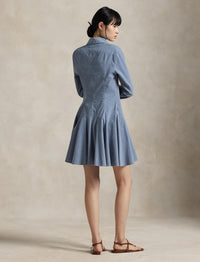 Robe-chemise trapèze en velours côtelé - Blue