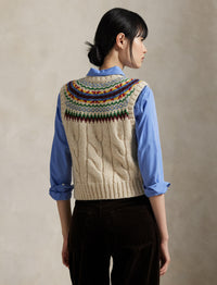 Tank jumper with Fair Isle yoke - Tan & Multicolour