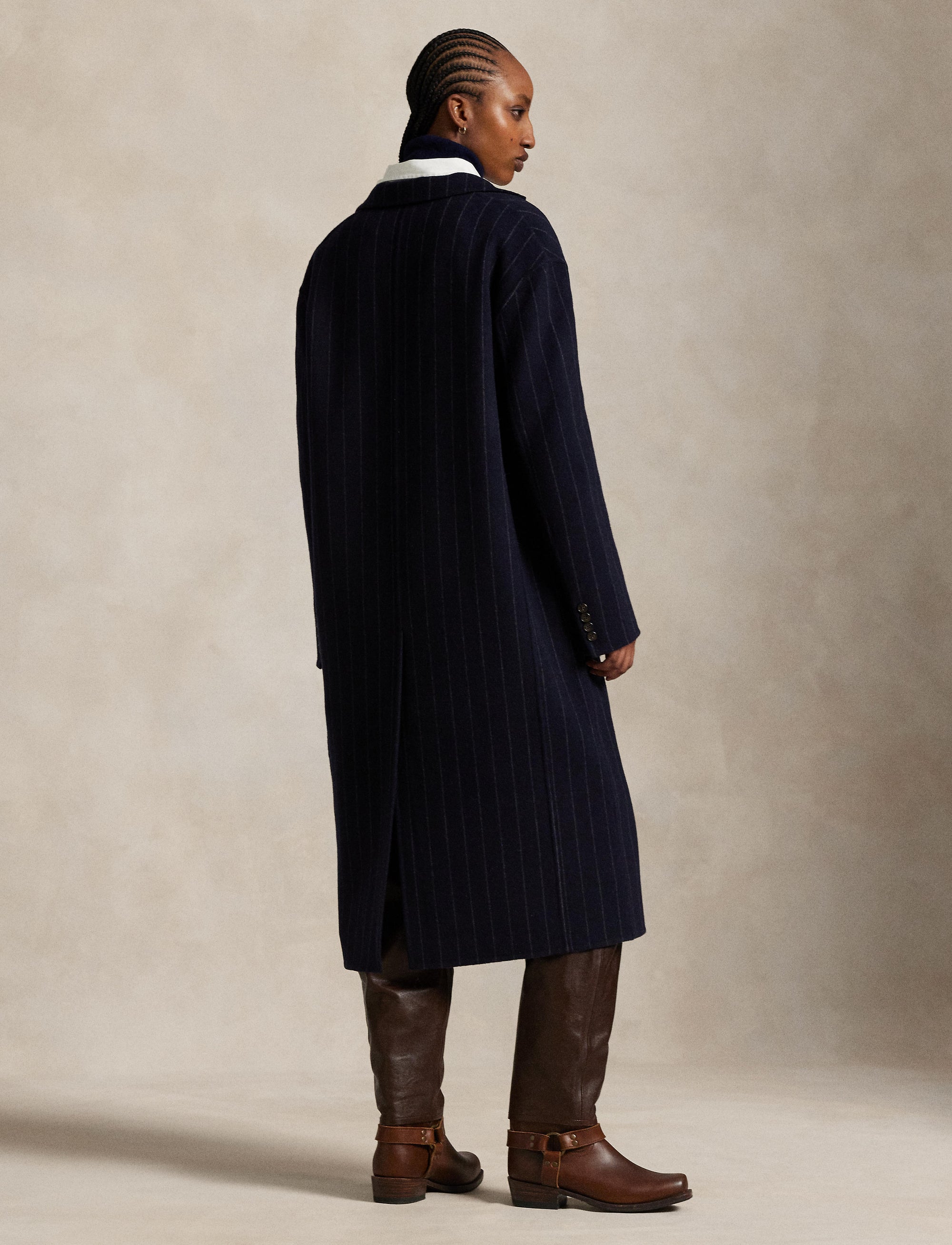 Manteau en laine milleraies - Navy Chalk Stripe