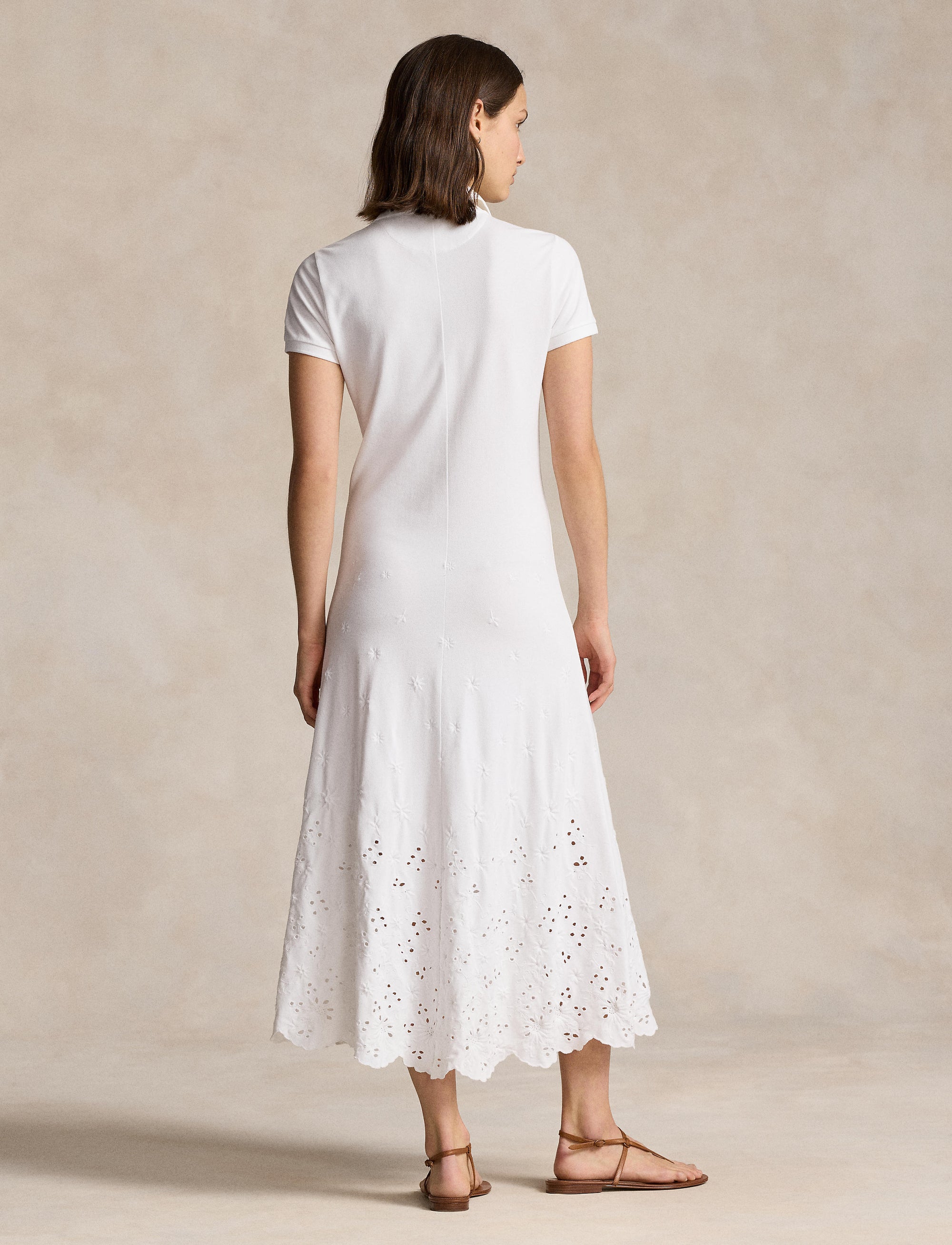 Robe Polo broderie anglaise en coton piqué - White