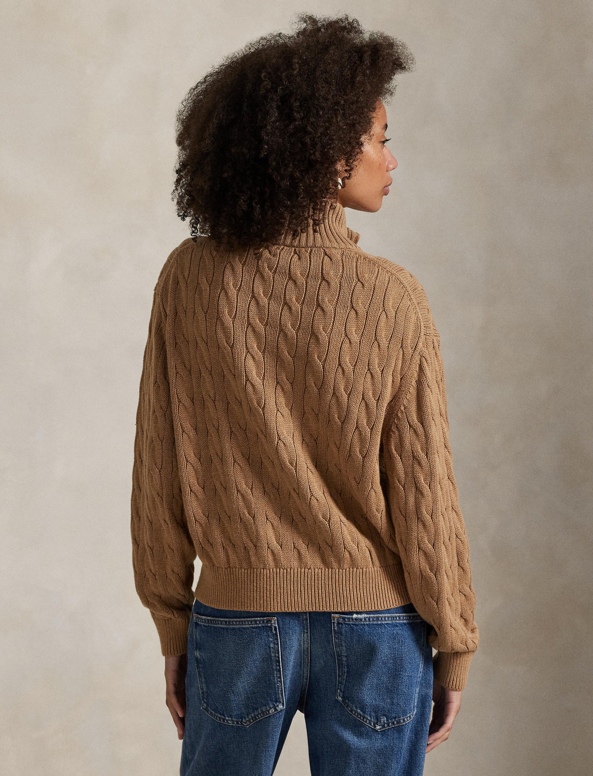 Pull demi-zippé et torsadé en coton - Collection Camel Melange