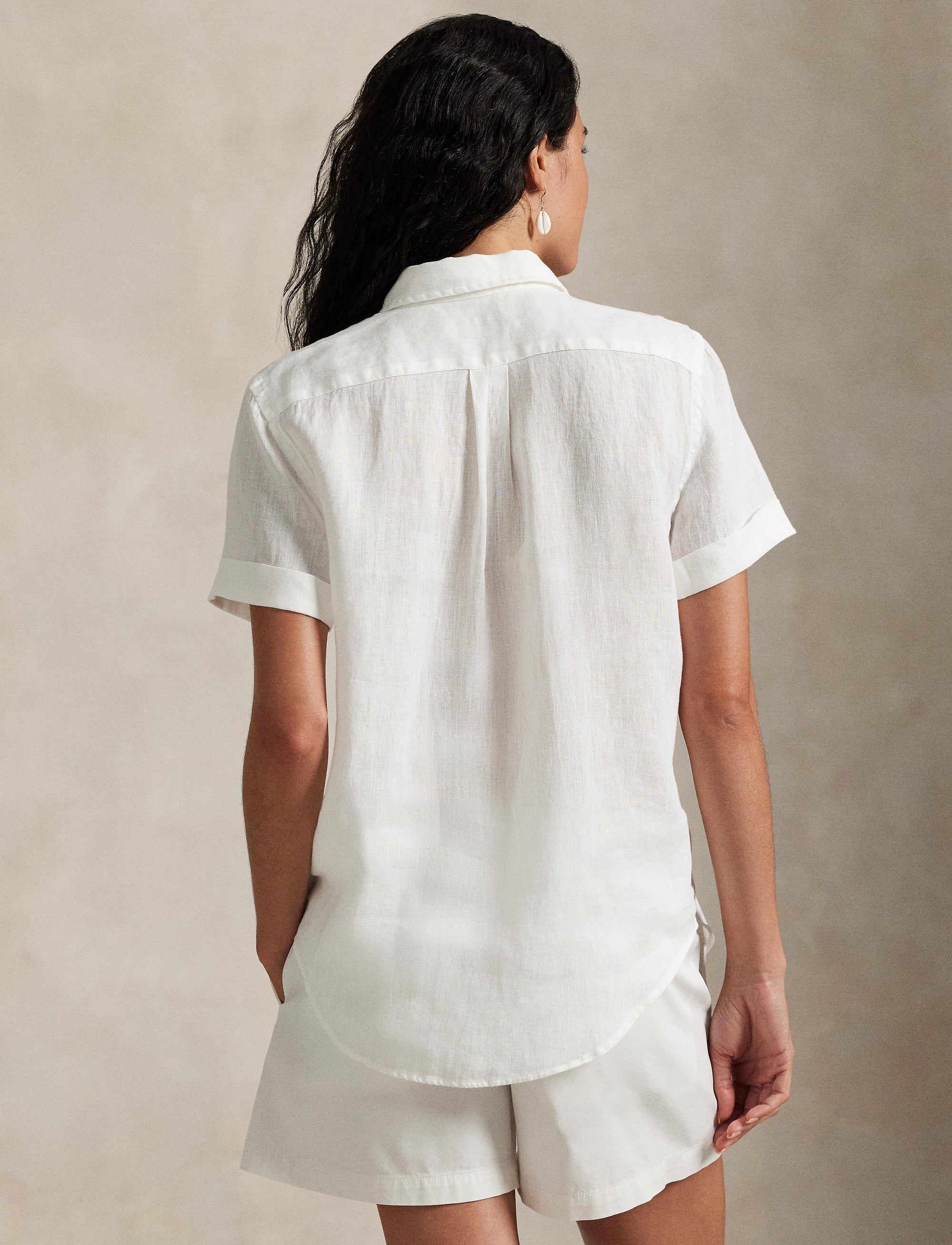 Classic Fit short-sleeved len linen shirt - White