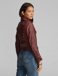 Veste moto cloutée en cuir - Vintage Red
