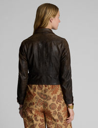 Veste moto en cuir - Dark Sepia