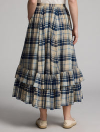Indigo tartan skirt in cotton voile - Indigo & Multicolour