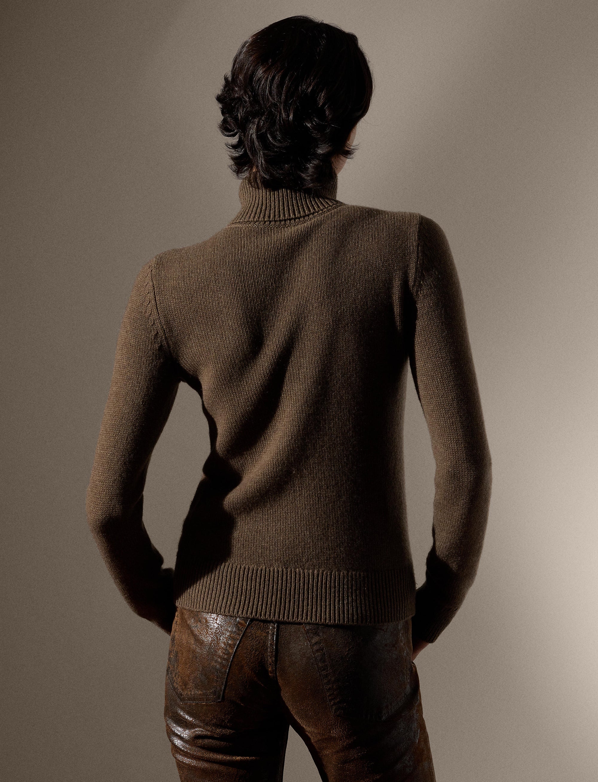 Pull à col roulé en cachemire - Taupe Melange