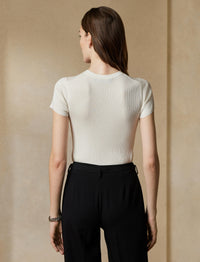 T-shirt en tricot côtelé de soie - Lux Cream