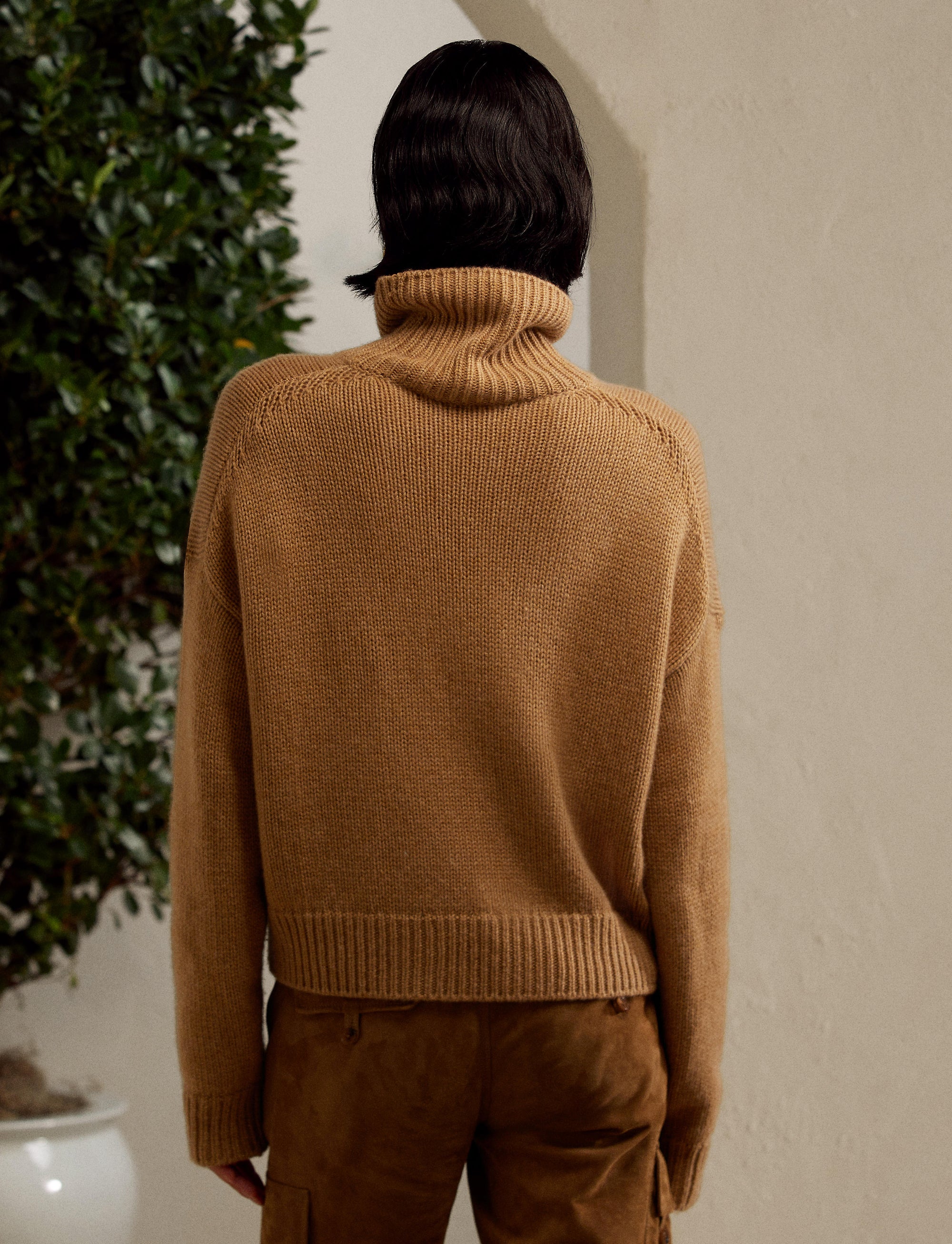 Long-sleeved cashmere turtleneck jumper - Camel Melange