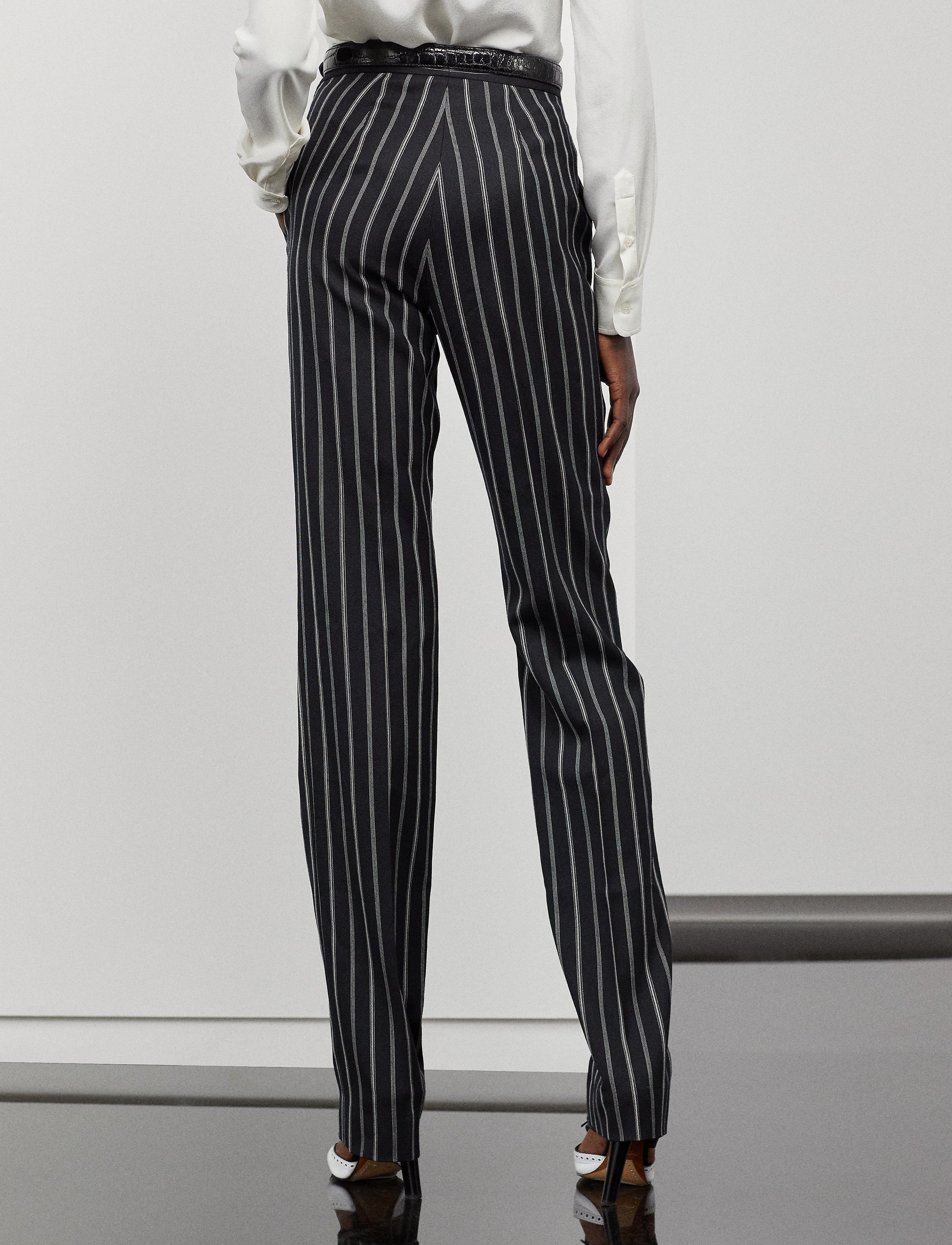 Pantalon Alaina en laine milleraies - Black & Cream