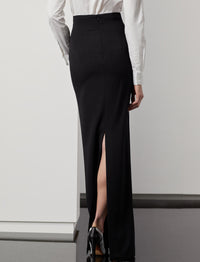 Jupe crayon taille haute en laine - Black