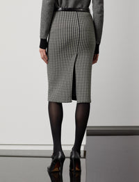 Jupe crayon pied-de-poule en laine mérinos - Black & Cream