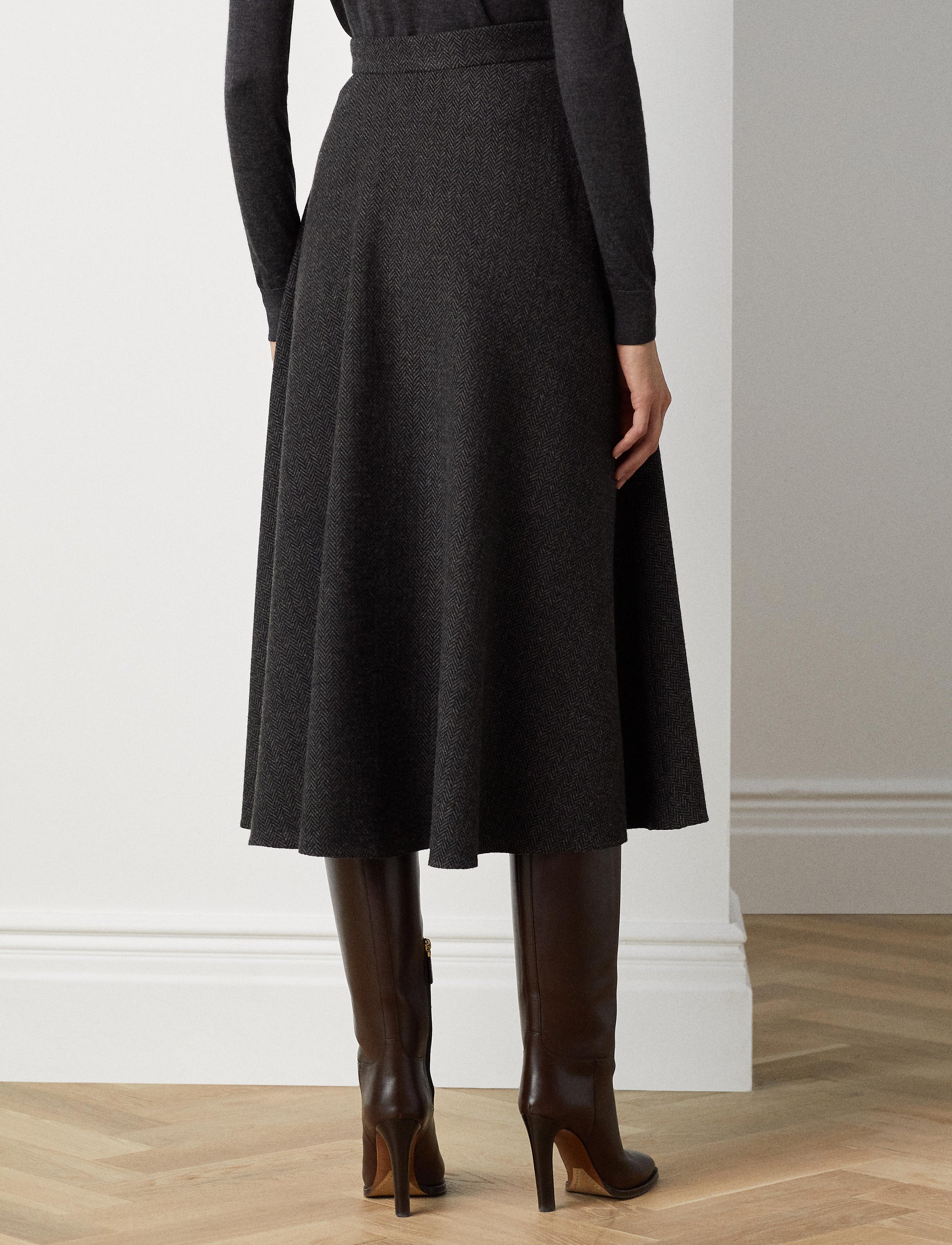 Jupe Erica à chevrons en tweed - Charcoal Melange
