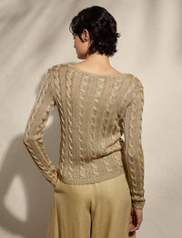 Pull col en V torsadé en soie - Lux Tan
