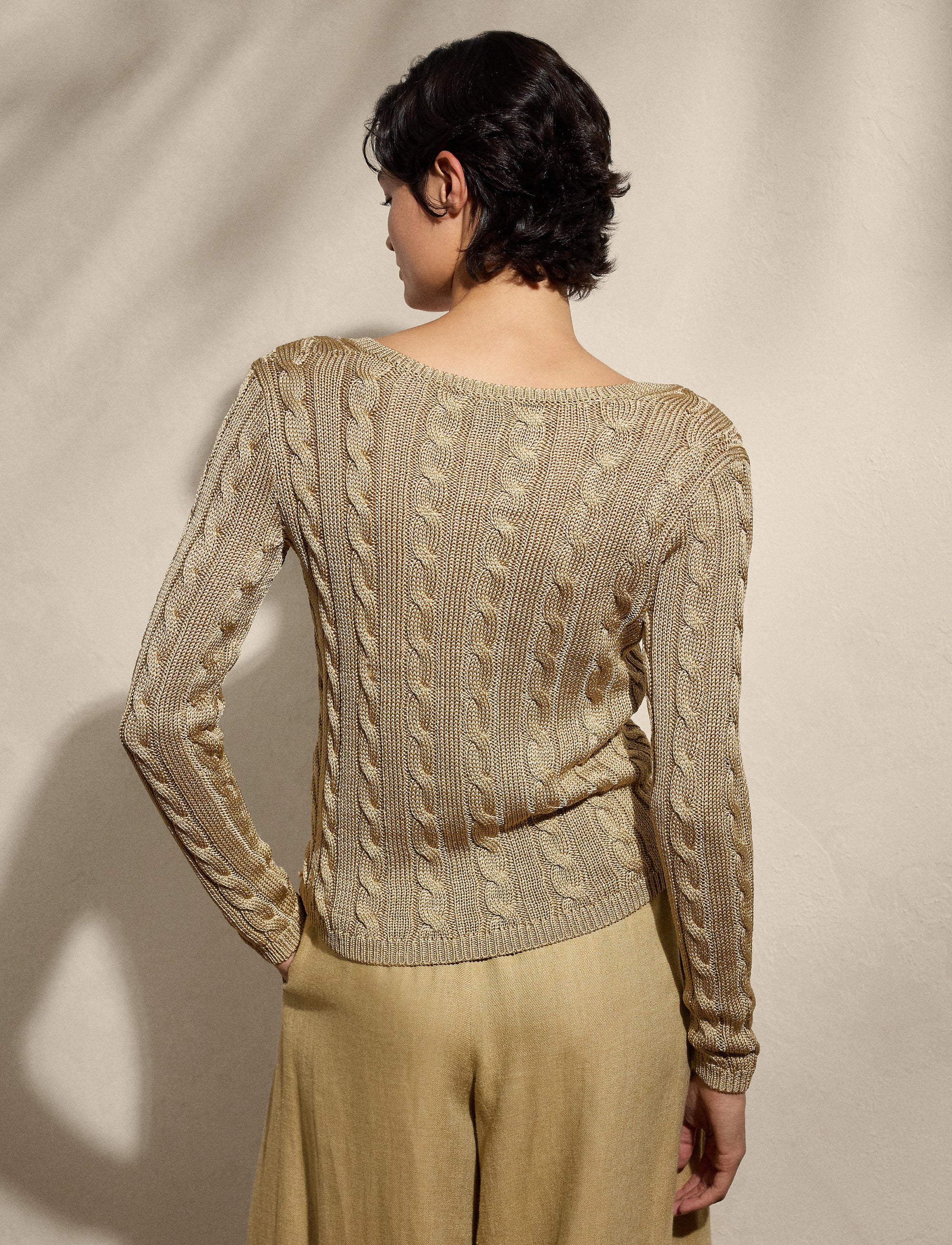 Pull col en V torsadé en soie - Lux Tan