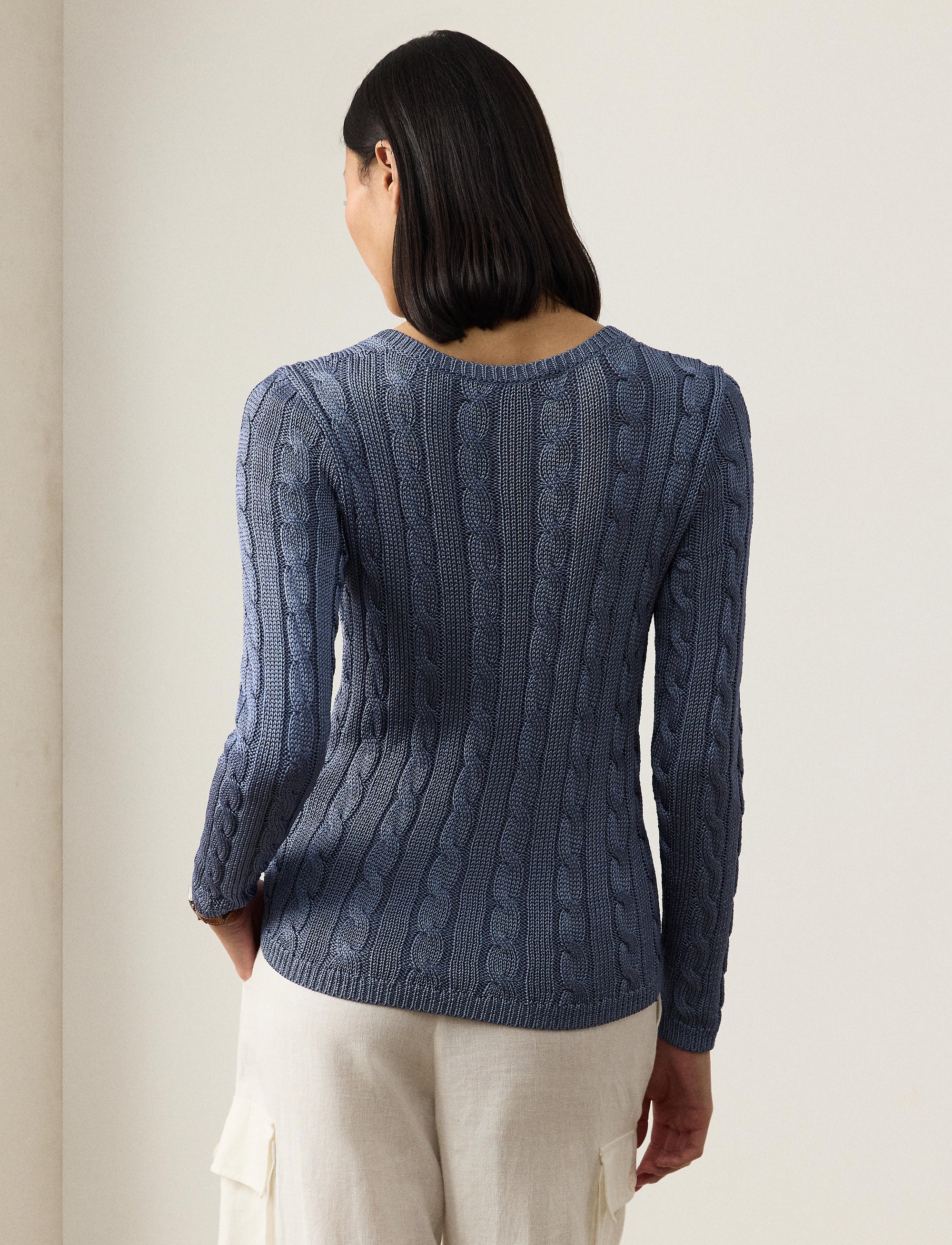 Pull col en V torsadé en soie - Cornflower