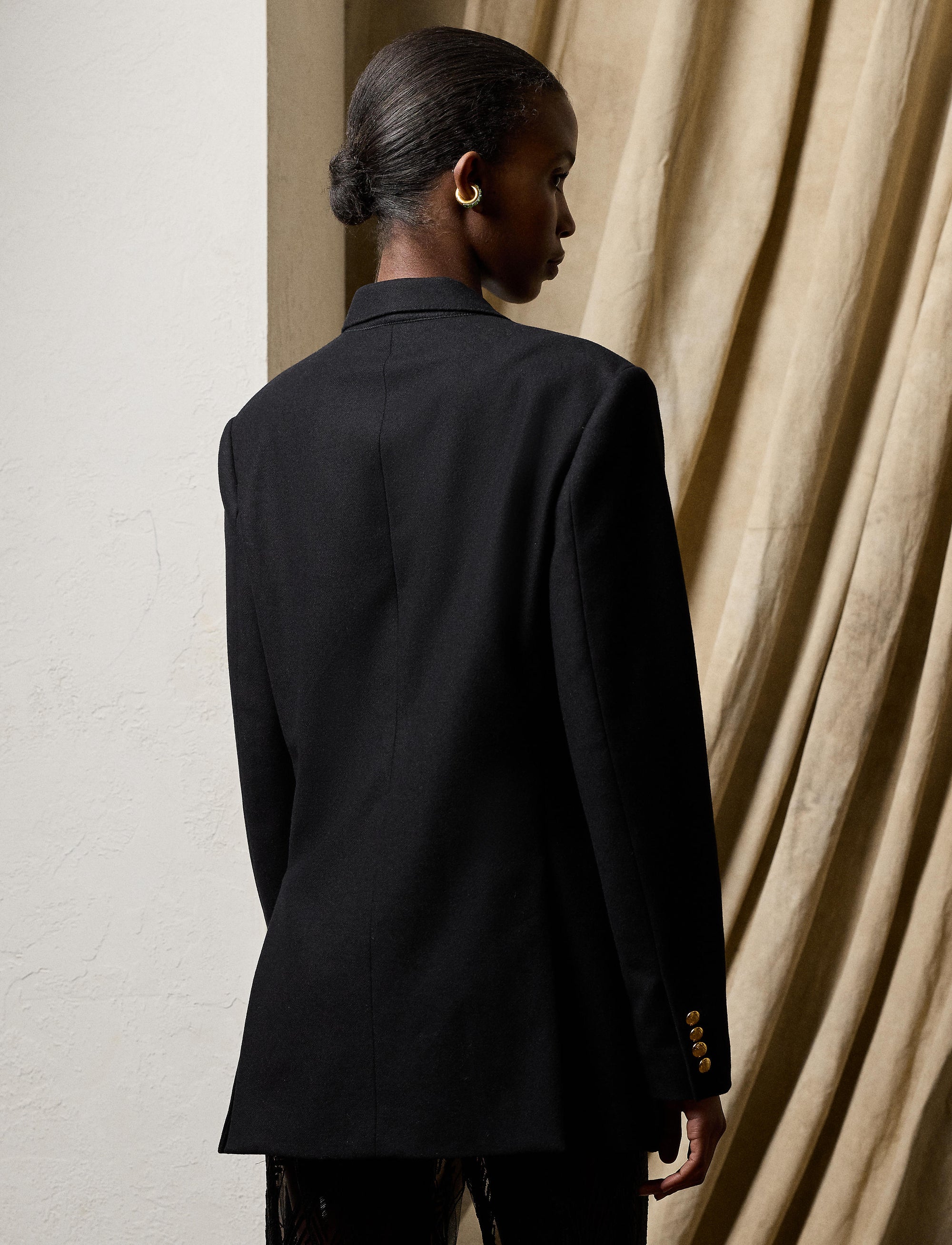 Veste Shelden en crêpe de laine - Black & Light Brass