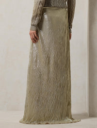 Metallic pleated Duvall skirt - Quartz Tan