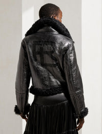 Veste motard Etienette à fermetures zippées en cuir - Gunmetal & Black