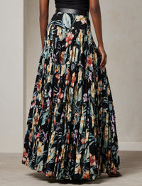 Maxi jupe Sutton à motif voile de lin - Black Multi
