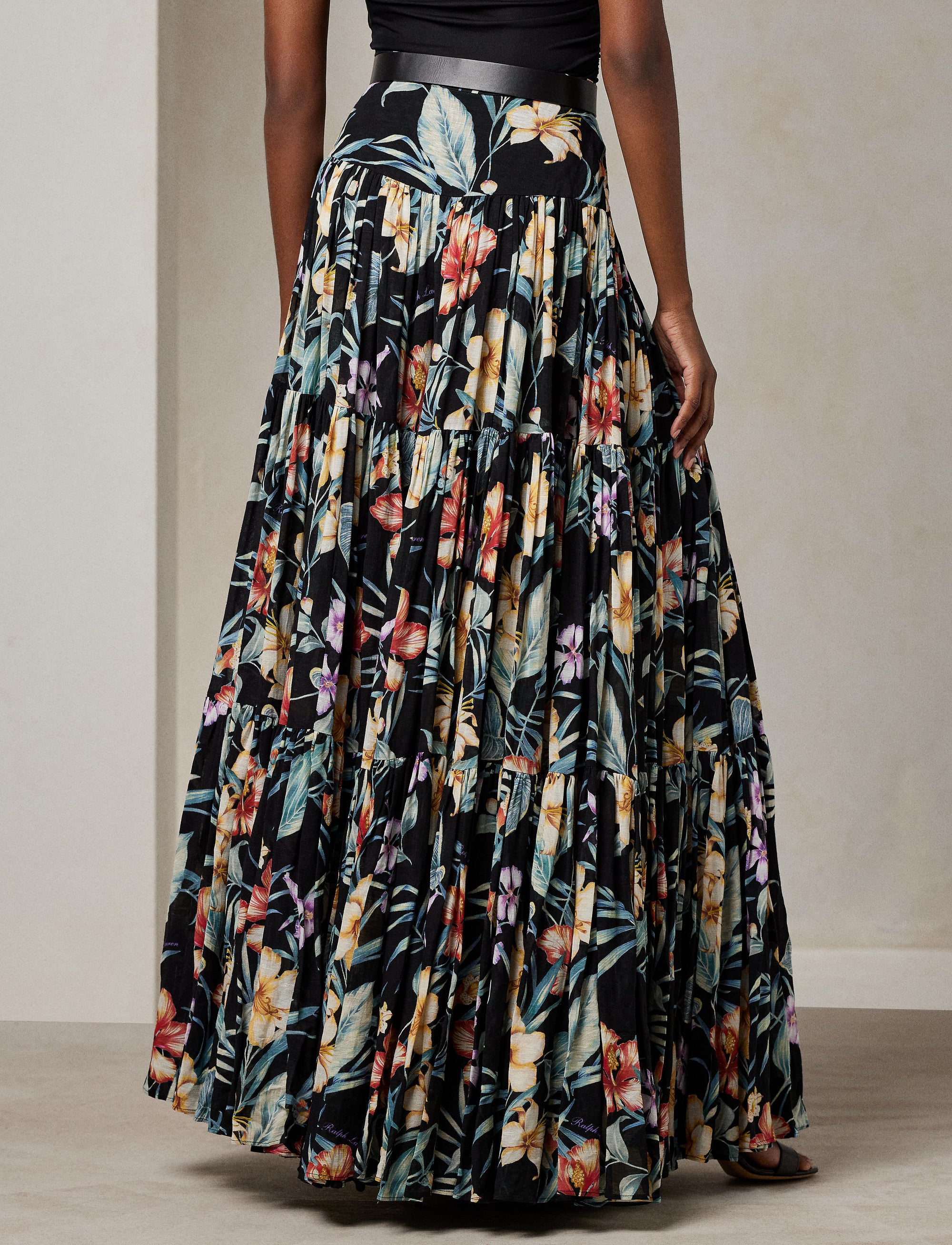 Maxi jupe Sutton à motif voile de lin - Black Multi