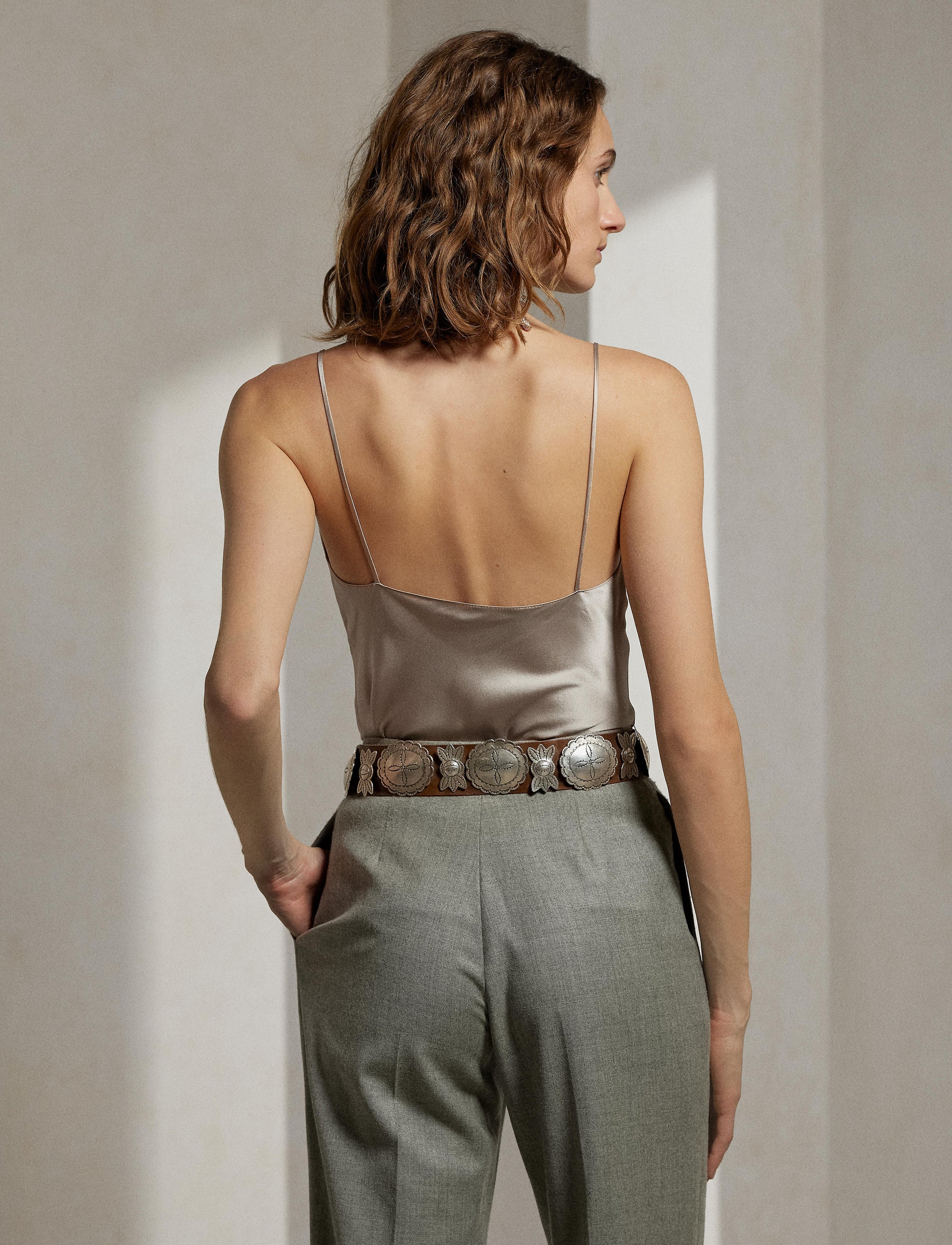 Caraco Annelia charmeuse de soie délavée - Taupe Grey