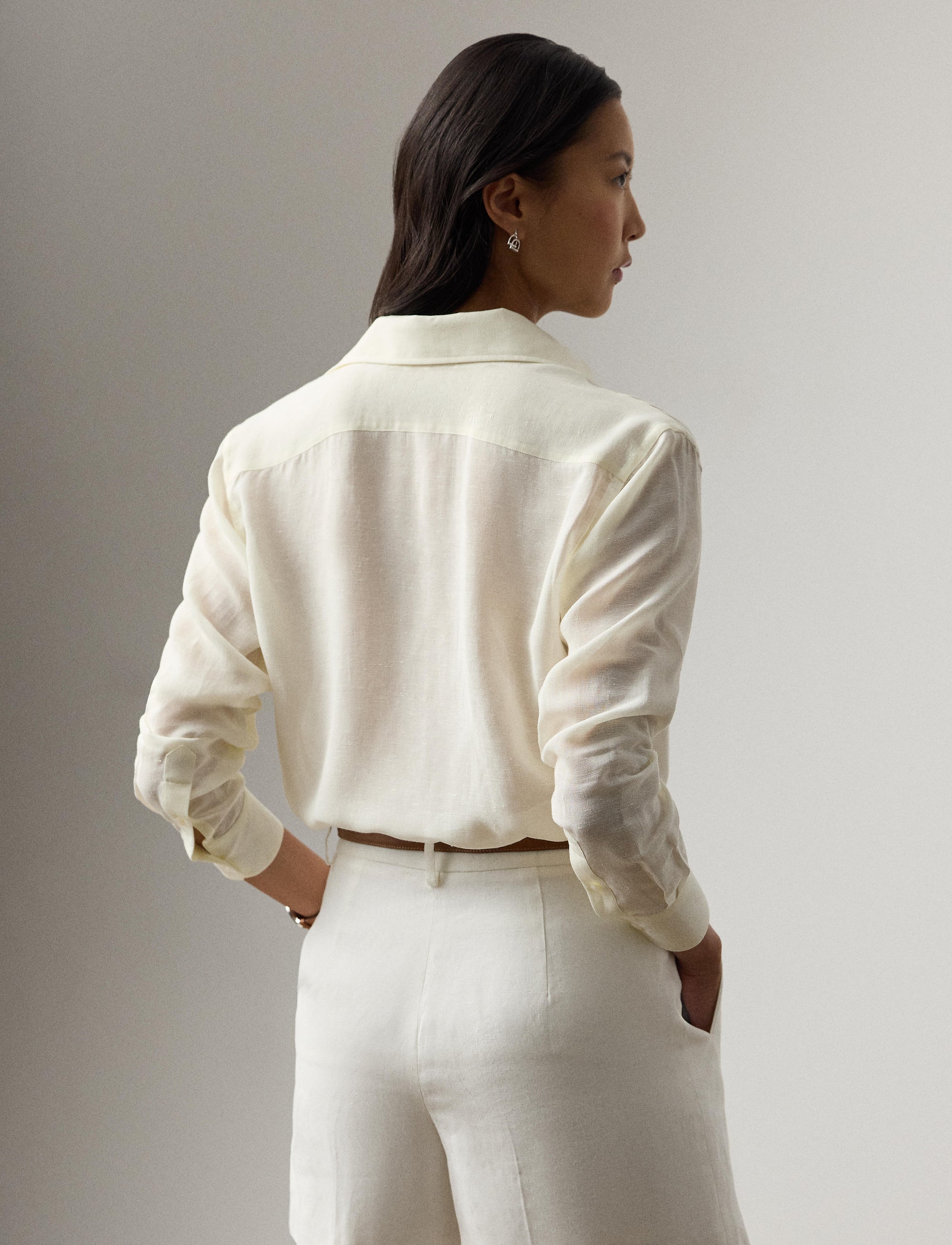 Casual capri shirt in linen voile - Lux Cream