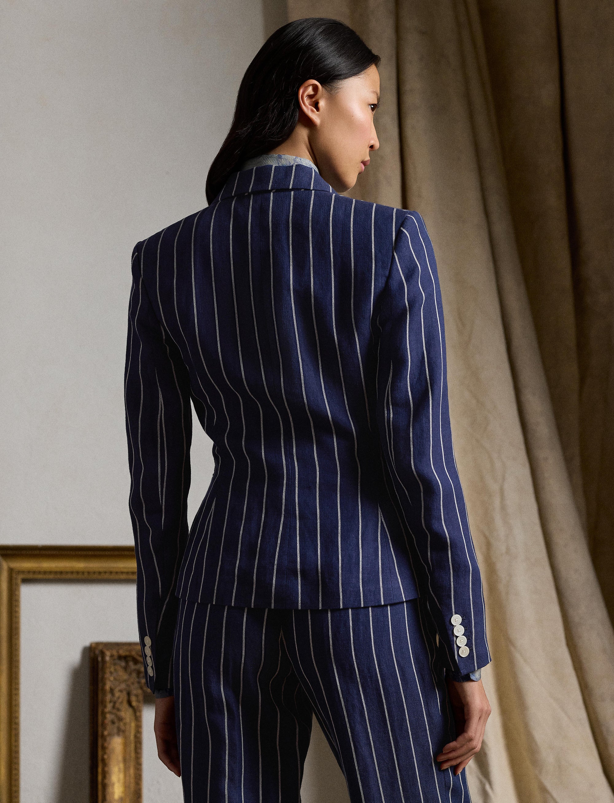 Aaiden striped linen and cotton jacket - Lux Navy & Cream
