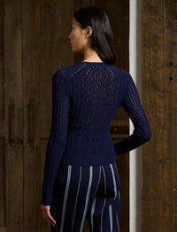 Cardigan à col rond en soie bouclée - Lux Navy