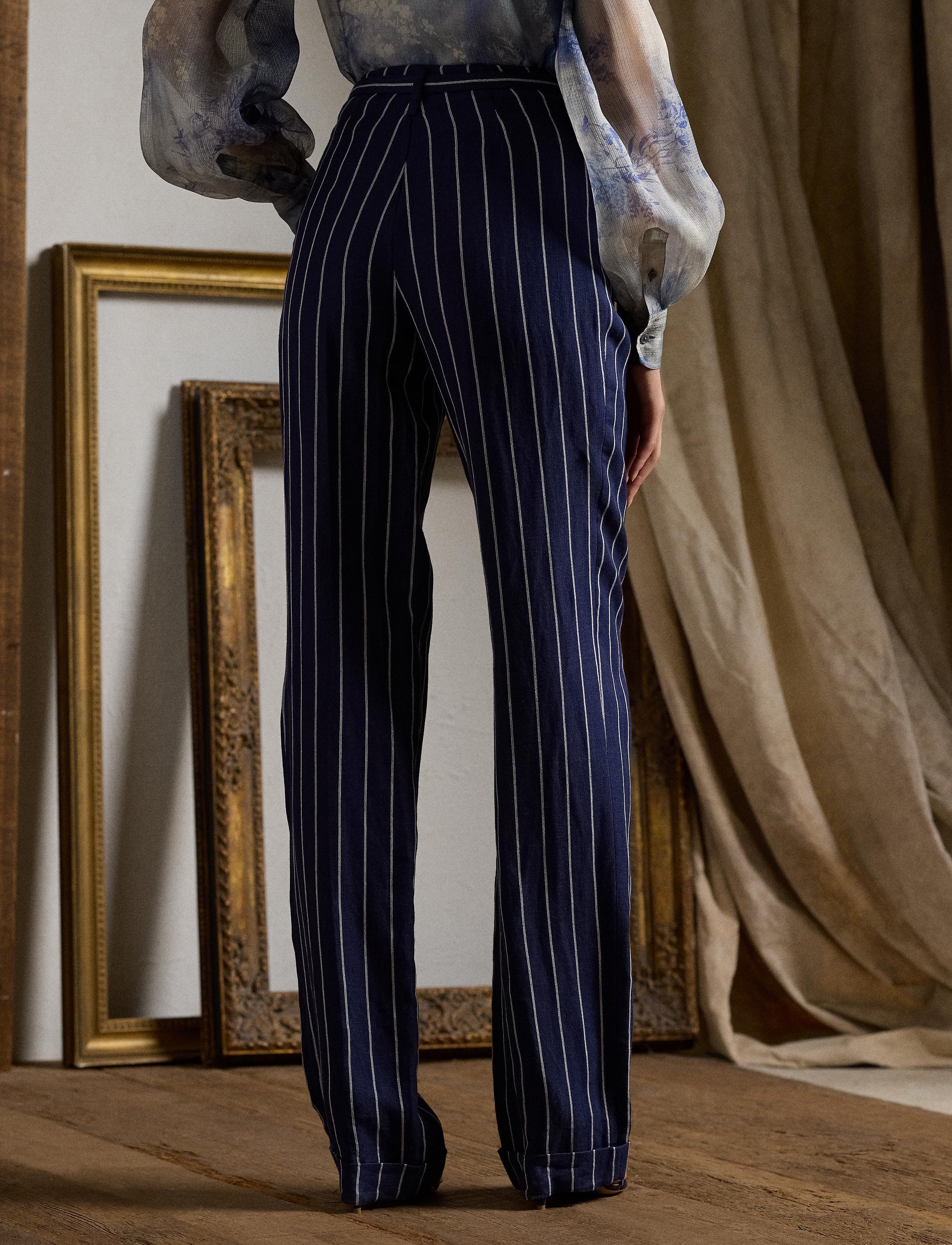 Pantalon rayé Stamford en lin et coton - Lux Navy & Cream
