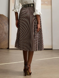 Trivelas pleated skirt with taffeta pattern - Mocha & Lux Cream