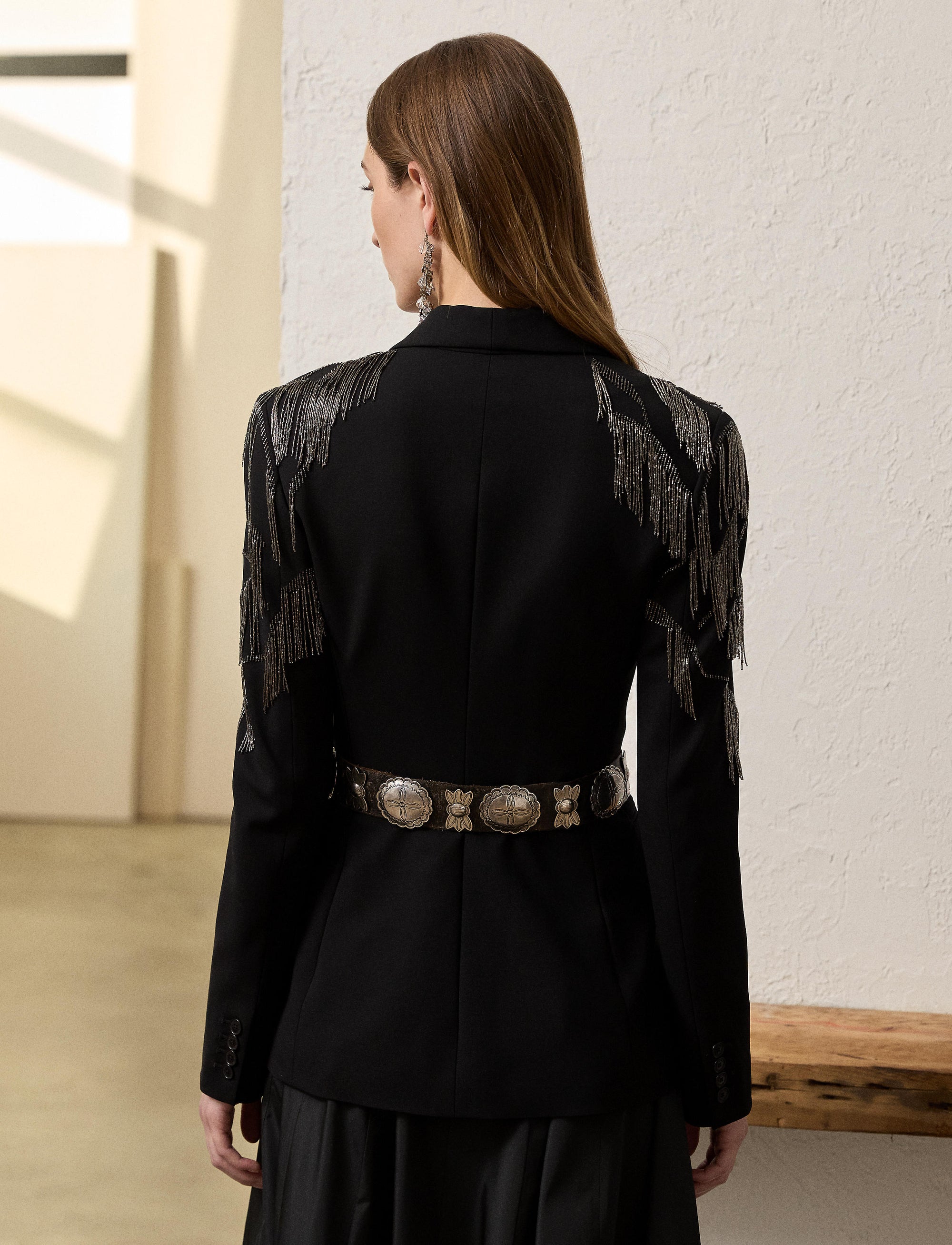 Veste Tamara décorée en crêpe de laine - Black