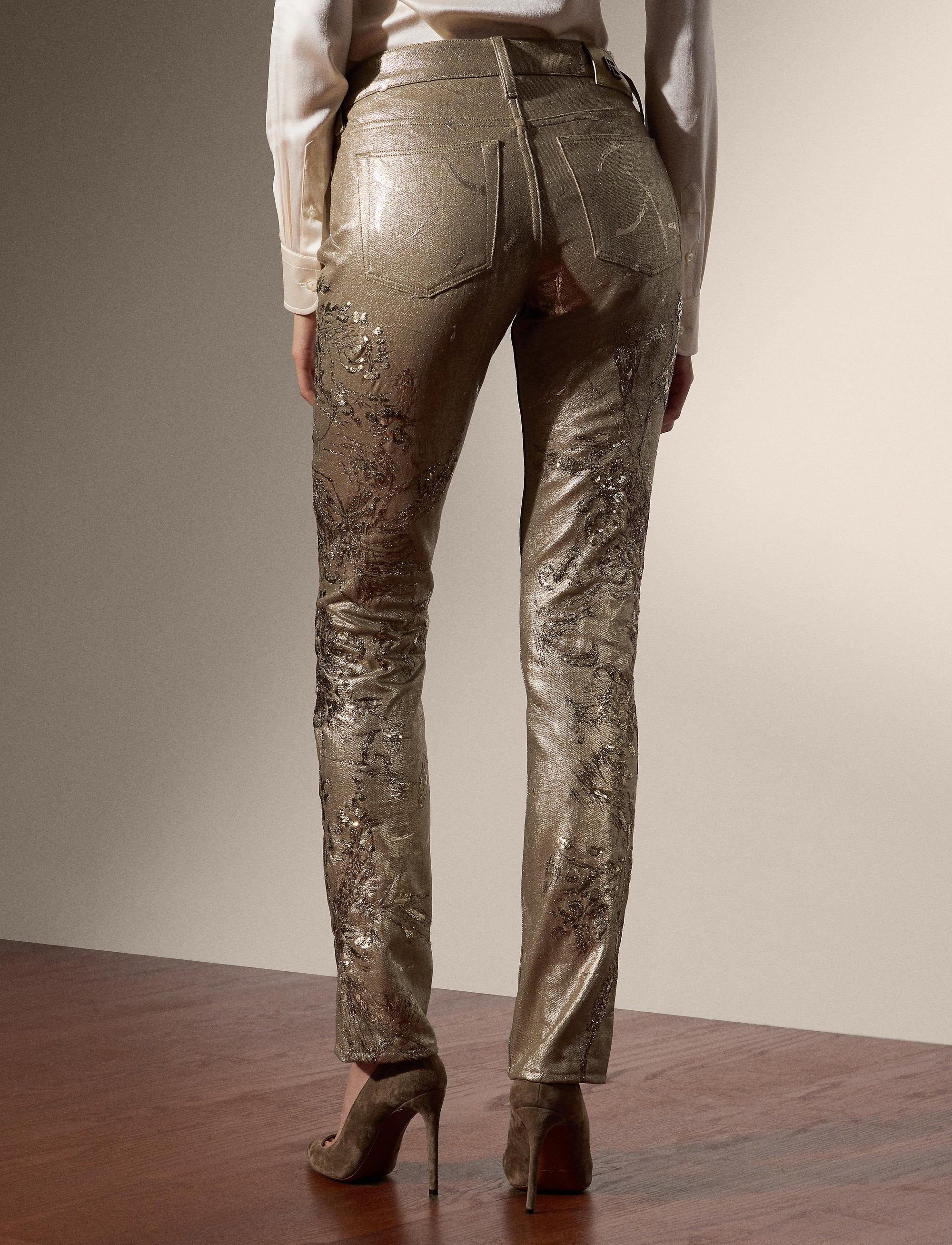 160 denim slim jeans with decoration - Champagne