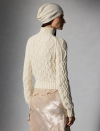 Aran cashmere knitted funnel neck jumper - Classic Cream
