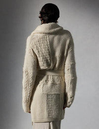 Wool cashmere blend patchwork cardigan with shawl collar - Classic Cream