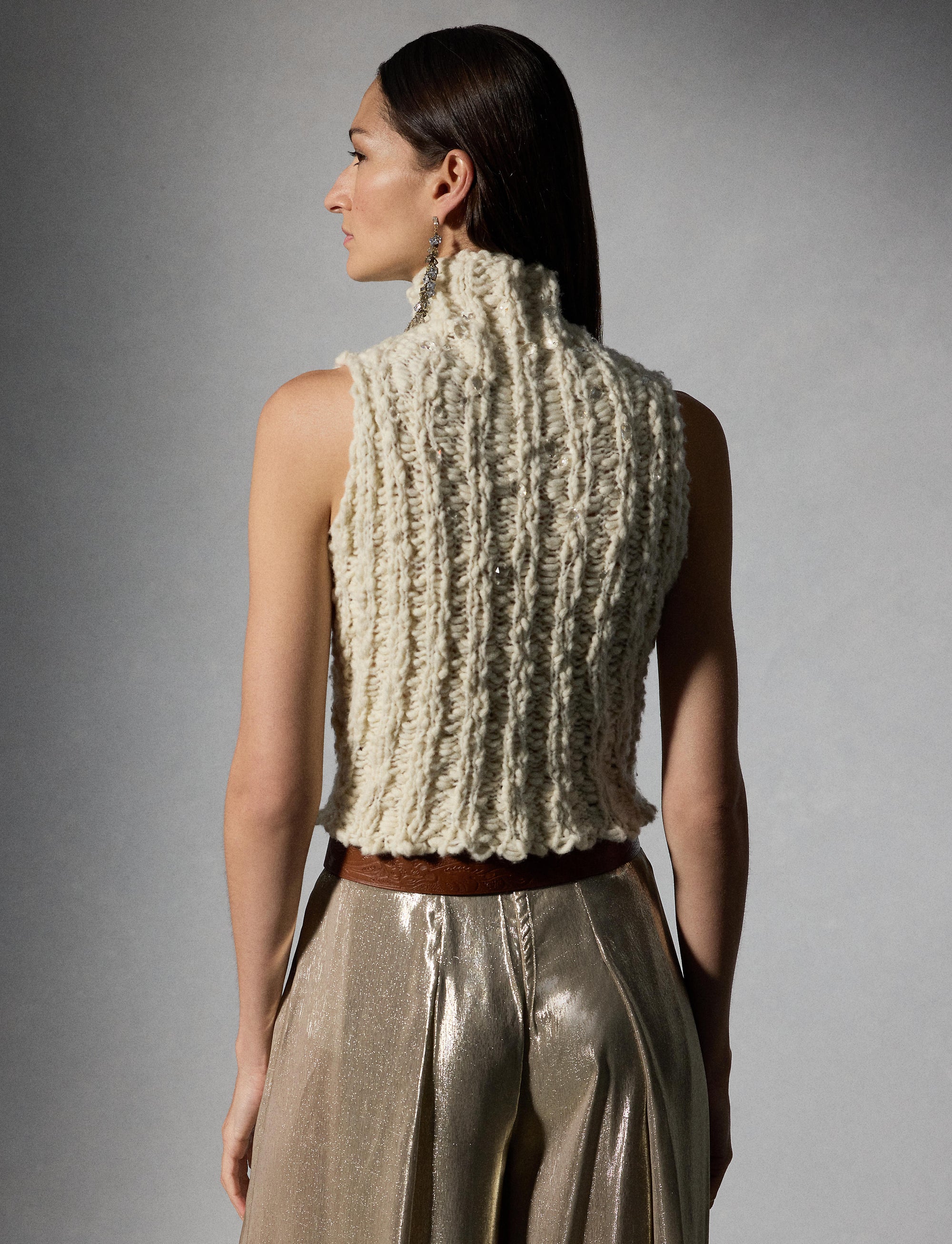 Sleeveless turtleneck jumper in wool - Classic Cream