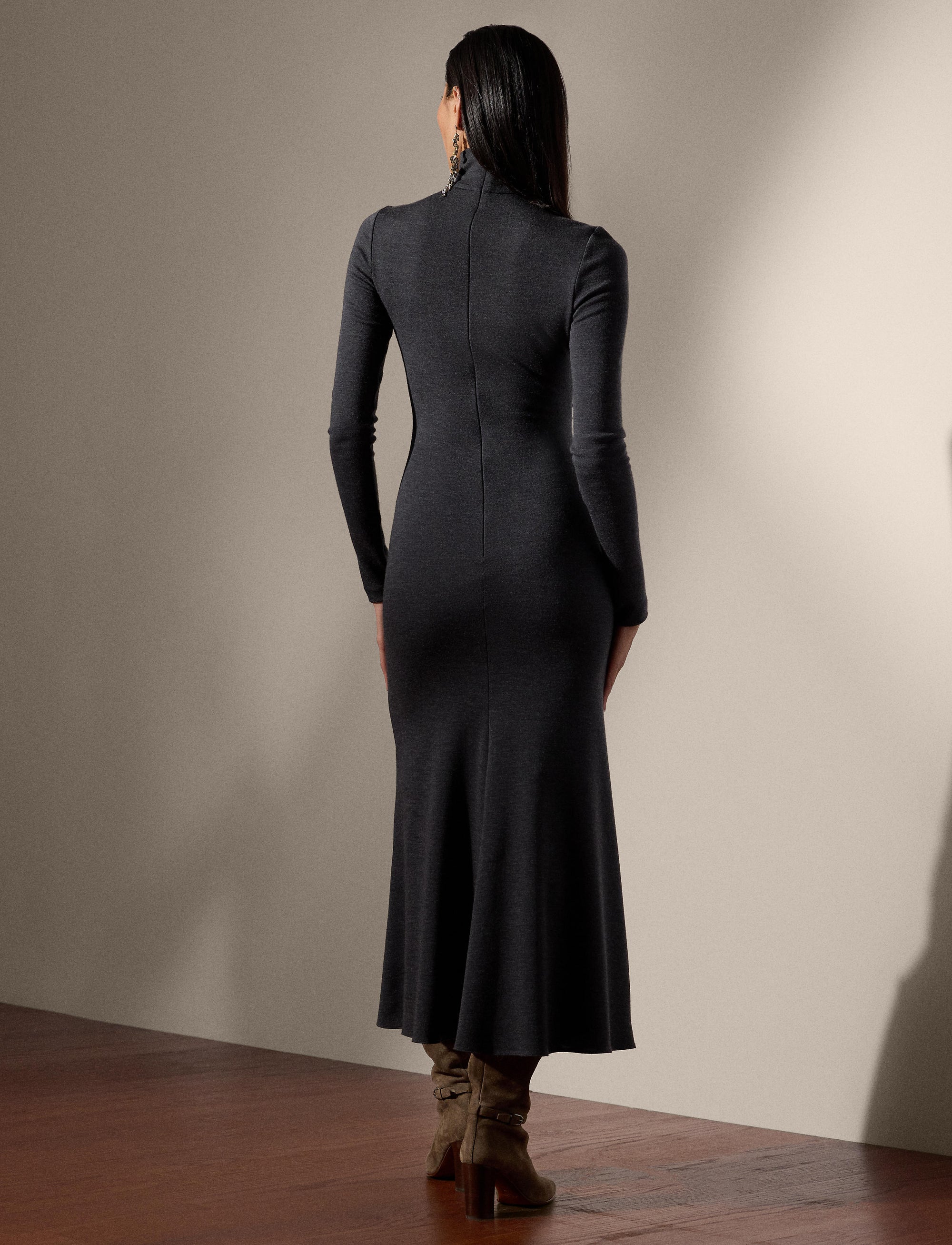 Robe col roulé jersey en laine - Medium Grey