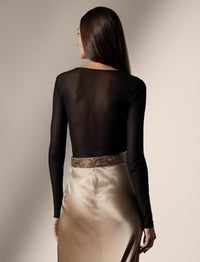 Top superposé en maille diaphane - Black