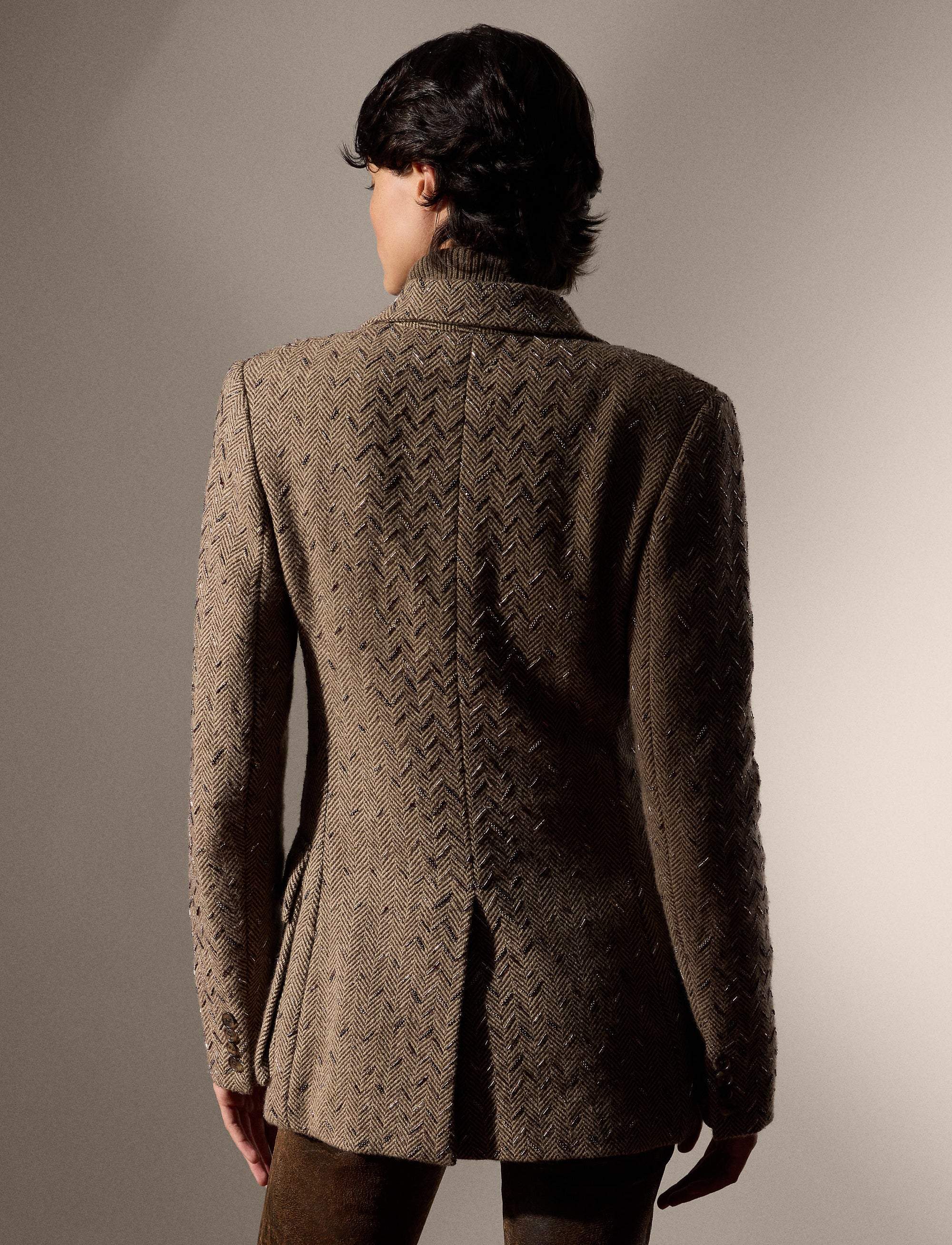 Veste Shirlee décorée à chevrons en laine - Brown & Cream