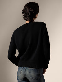 Pull brodé à écusson en cachemire - Black