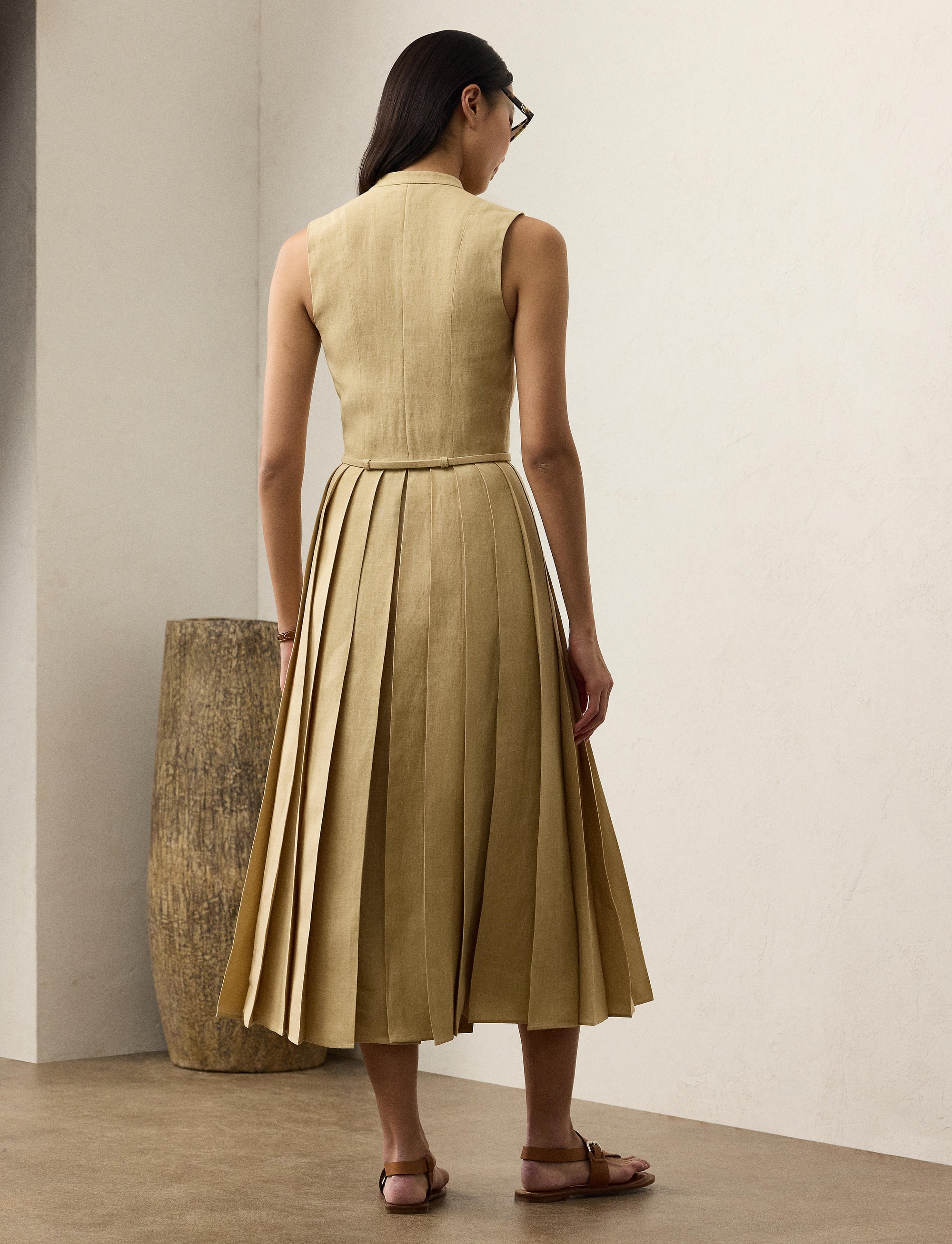Kennedi sleeveless dress in linen - Light Sand