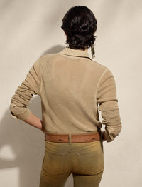 Pull-chemise en lin piqué mélangé - Lux Tan