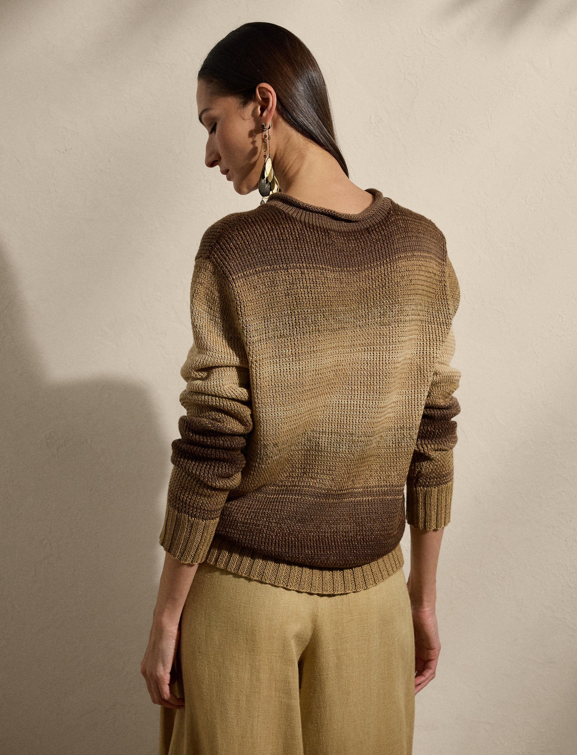 Pull col roulotté en lin mélangé ombré - Lux Tan & Multicolore