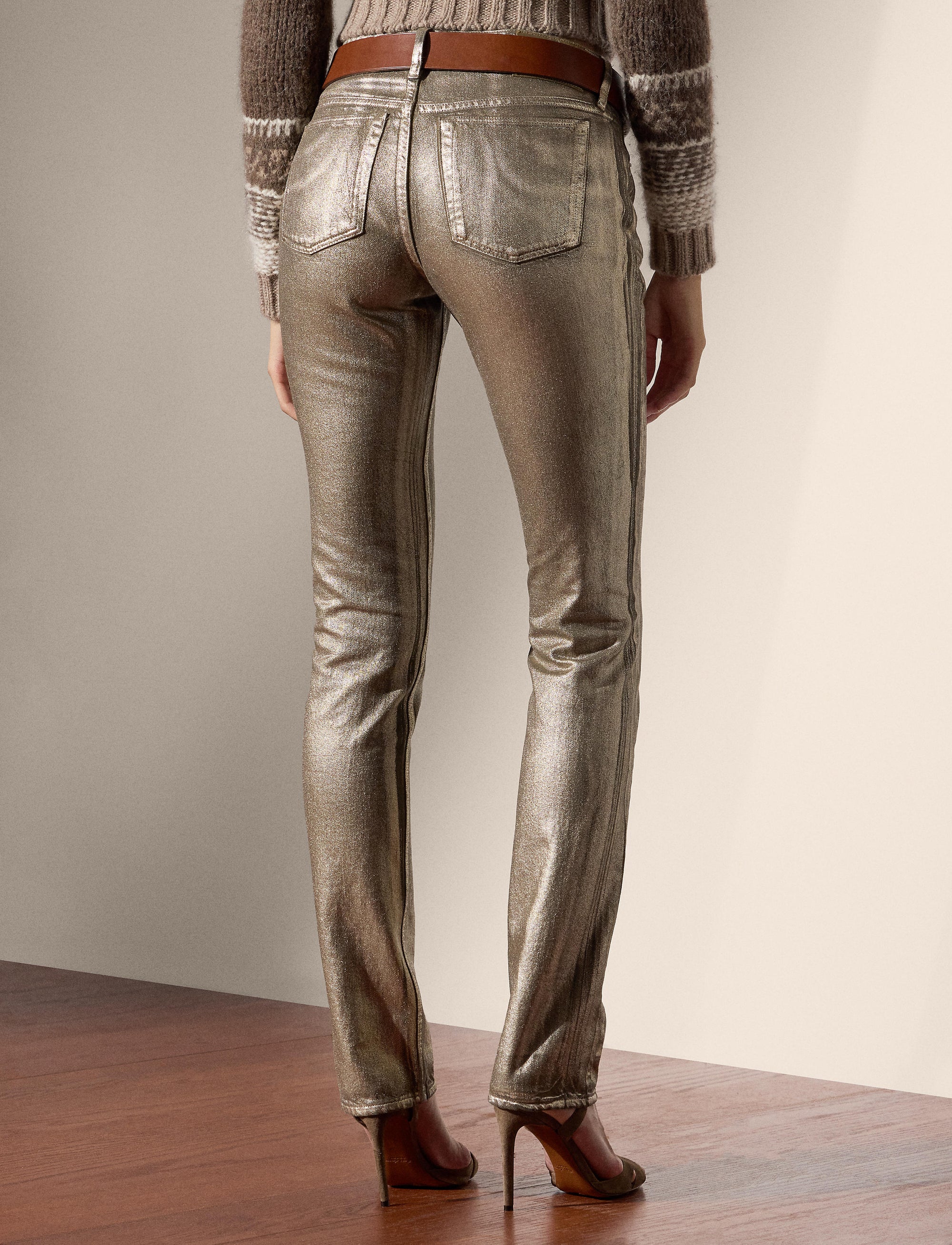160 slim jeans in coated denim - Champagne