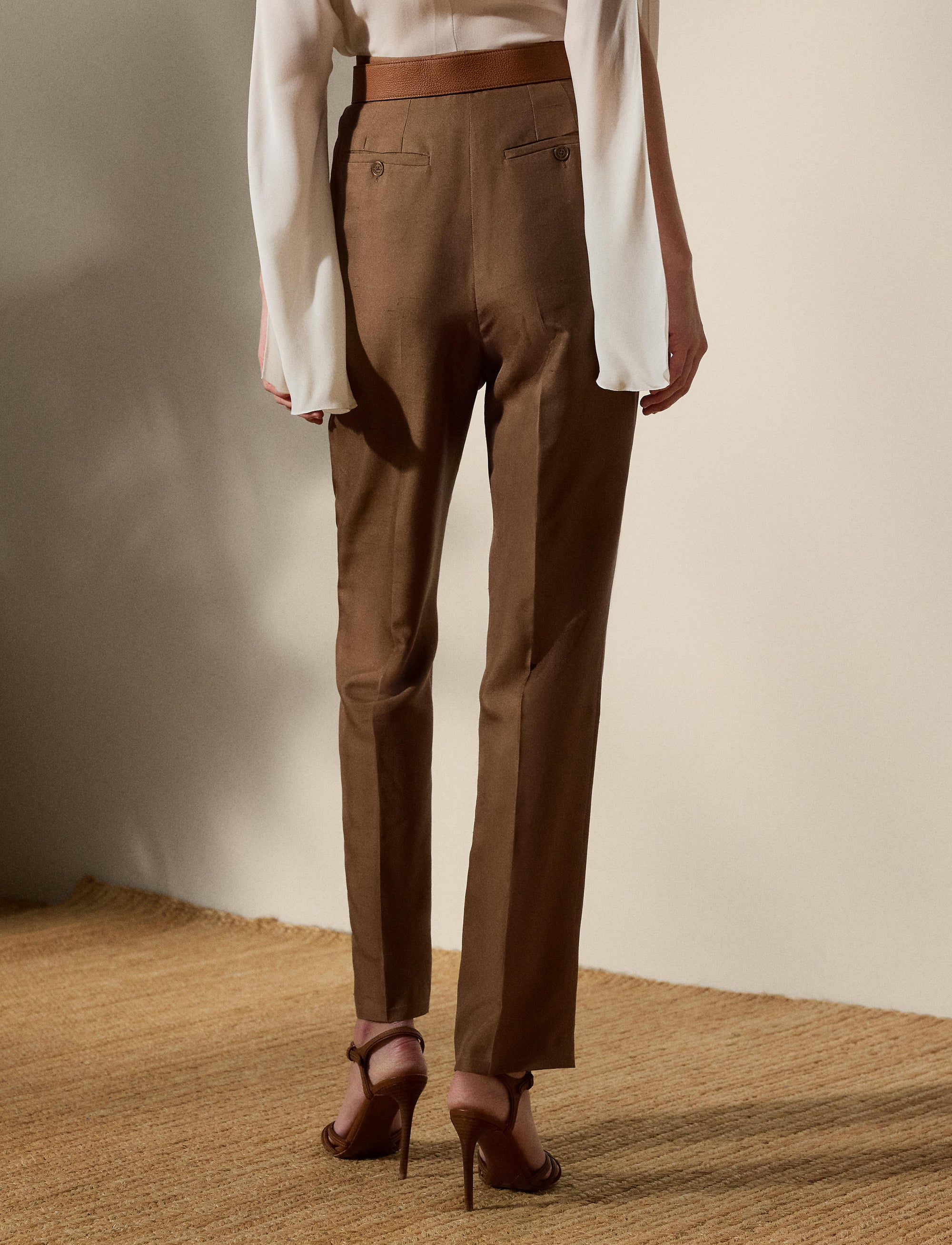 Evanne trousers in silk shantung - Cocoa