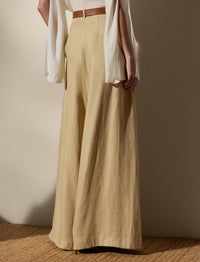 Greer silk twill and linen blend trousers with darts - Lux Tan