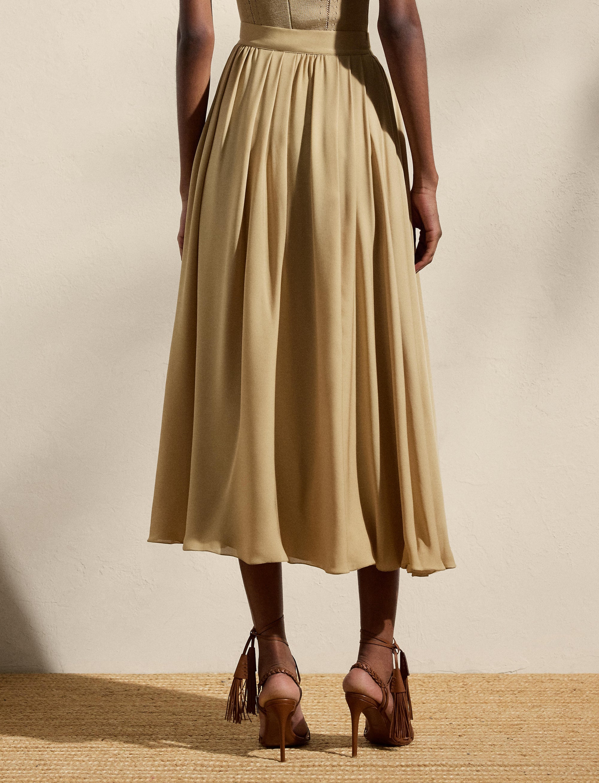 Jupe plissée Kynlee en soie - Lux Tan